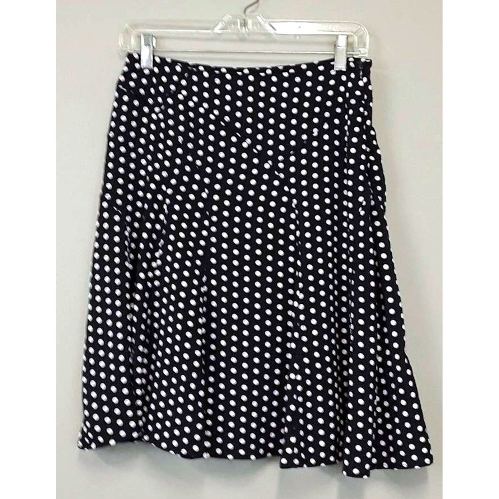Lapis Skirt Womens Small Black White Polka Dot Pleated Knee Length A-Line